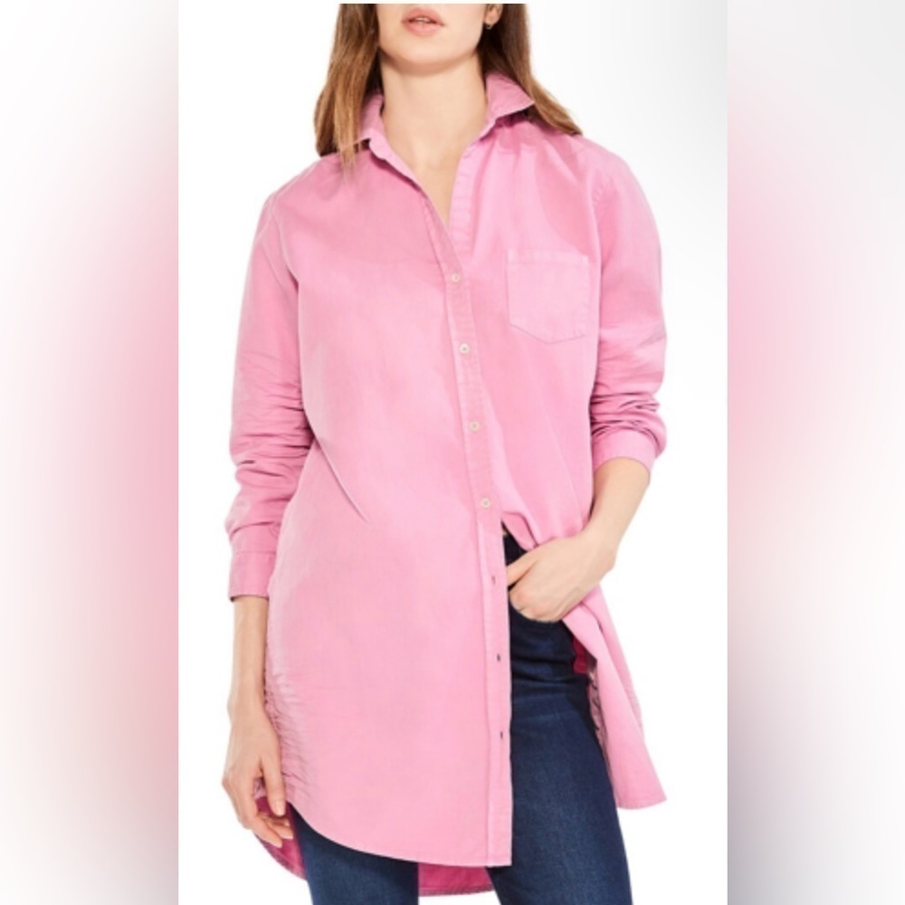 NWT NIC+ZOE SUMMER DAY BUTTON DOWN TUNIC SHIRT IN PINK HUE 100% Cotton Size M